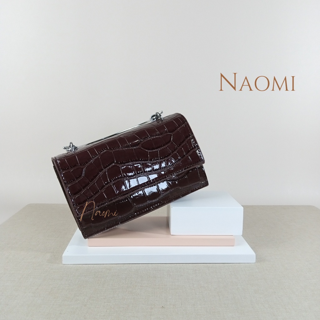 NAOMI - Virginia Sling Bag Import Kulit Sintetis Tas Rantai Premium Wanita Tas Selempang Rantai Kilap Kilau - tas Harian - Daily Kekinian Lembut Halus OOTD - Tali Monel handbag - tas pesta - tas party - naomi bag - tas naomi