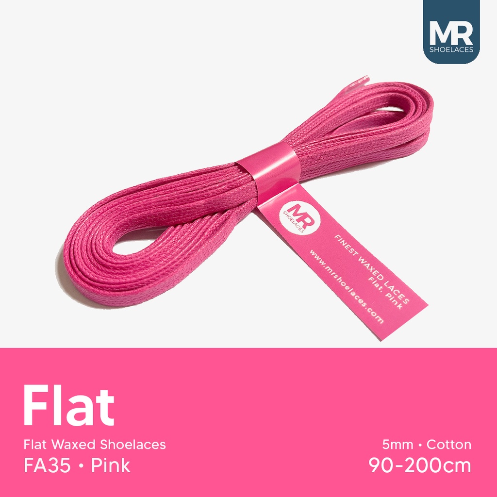 Original MR Shoelaces FA35 Pink (Merah Muda) - Tali Sepatu Lilin 5mm Gepeng Flat Pipih (Waxed Laces) 90cm 100cm 120cm 150cm 200cm - Premium Shoelace Gepeng