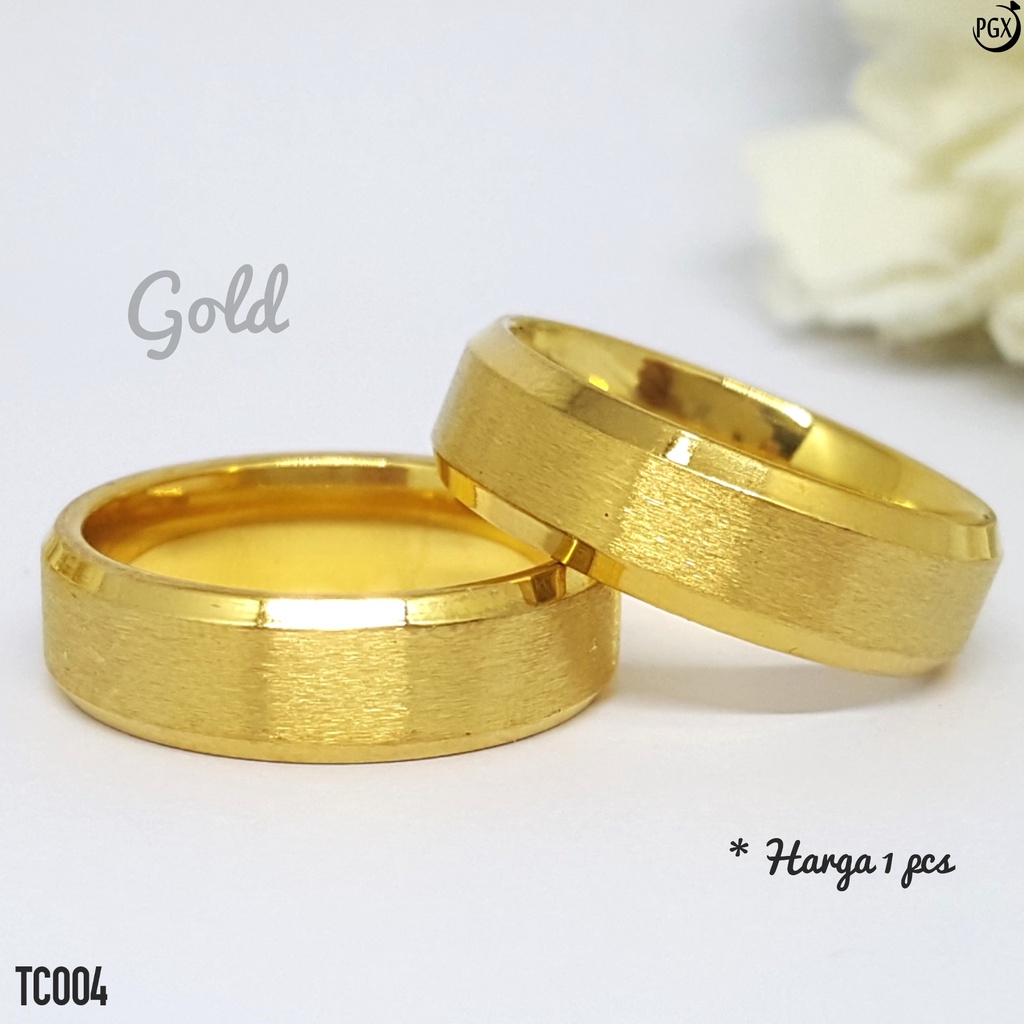 PGX Cincin Titanium Couple Emas Hitam Aksesoris Fashion Perhiasan Anti Karat - TC004