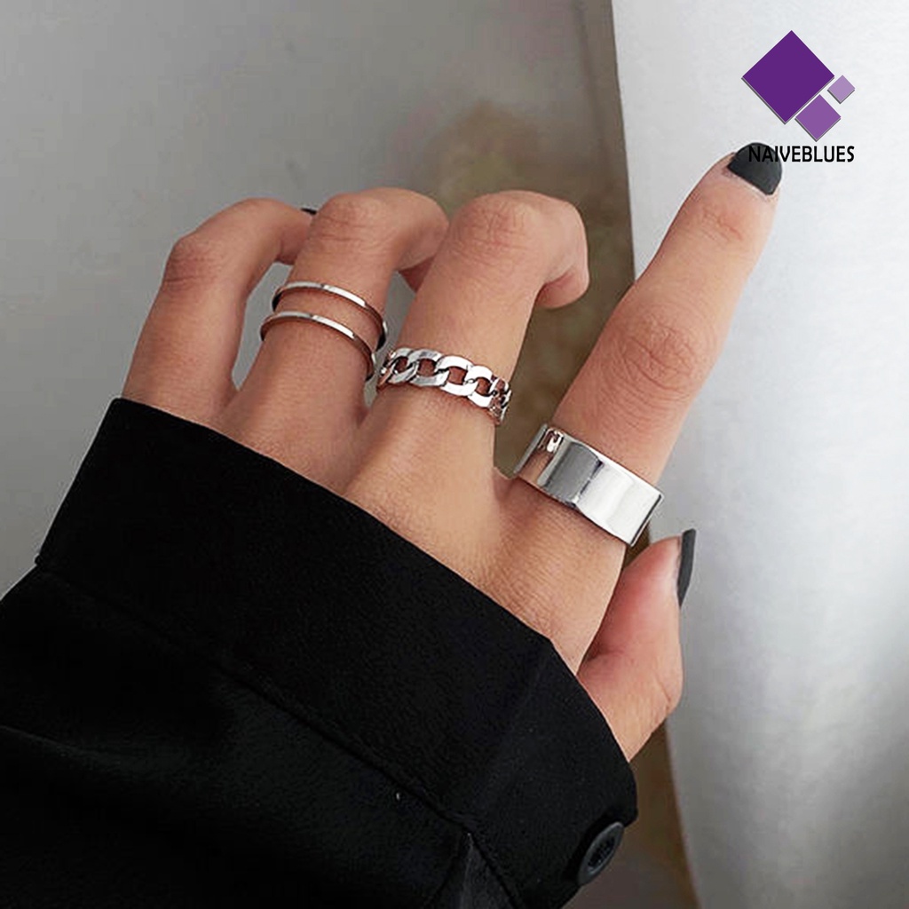 3pcs Cincin Model Terbuka Gaya Hip hop Untuk Wanita