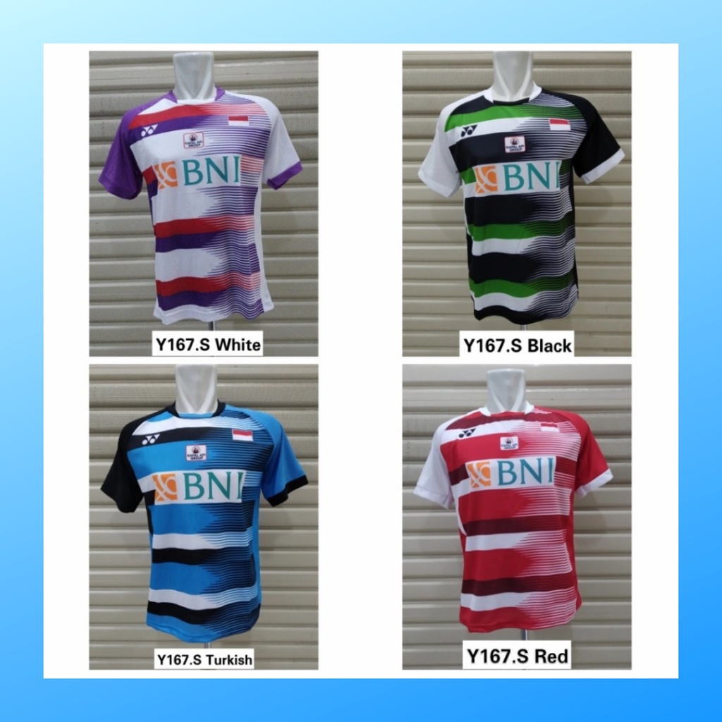 Kaos badminton pria jersey bulutangkis baju atasan jersy wanita dewasa t-shirt outfit seragam kostum olahraga casual suit pakaian jarsey oblong apparel sports jersi bulu tangkis Y167 putih sponsor