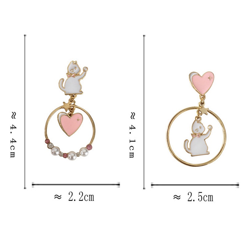 Fancyqube Anting Tusuk Gantung Wanita Desain Kucing / Bulan / Bintang / Bunga Asimetris Untuk Pesta / Hadiah