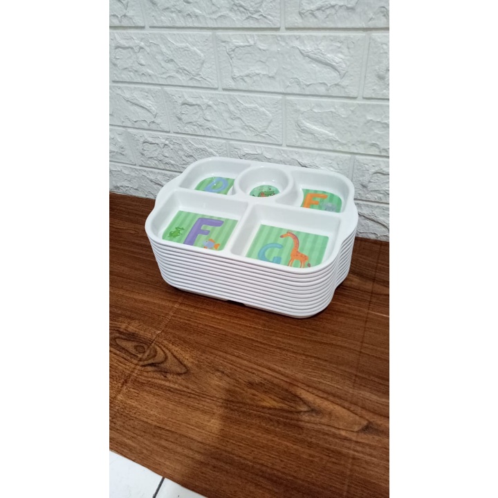 6 PCS PIRING MAKAN KOTAK SEKAT 5  GAMBAR KARTUN BAHAN MELAMIN FOOD GREAD BPA FRE TERMURA DAN TERLARI