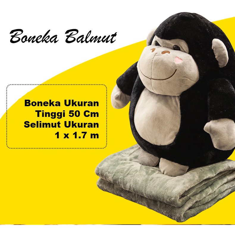 Boneka Selimut Gorilla Orangutan Simpanse Dengan Selimut Fannel 50cm