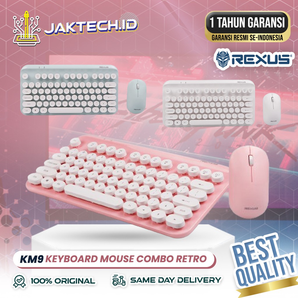 Rexus KM9 Wireless Keyboard Mouse Combo Bundle Retro Style BERGARANSI RESMI