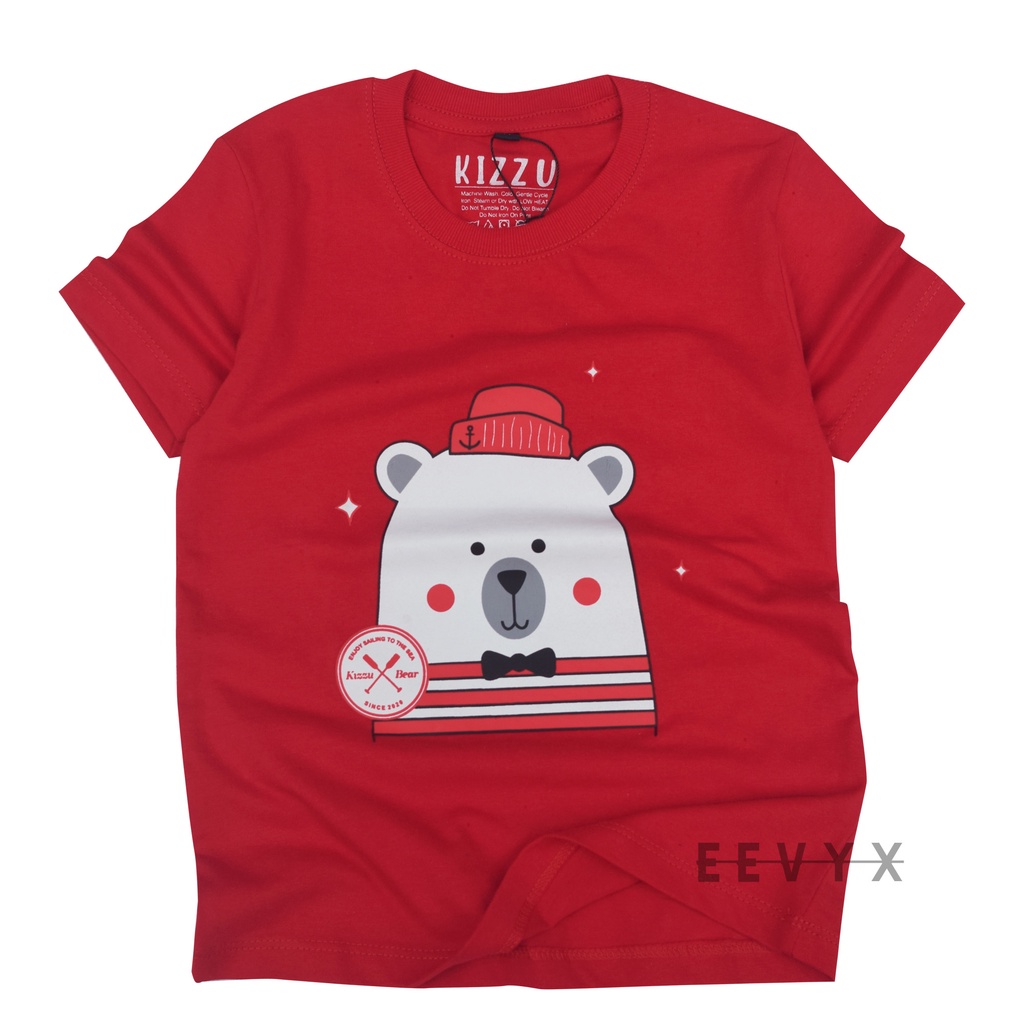 Kizzu Baju Kaos Distro Anak Laki Laki Umur 1-12 Tahun Bahan Cotton - Bear Merah - Eevyx Store