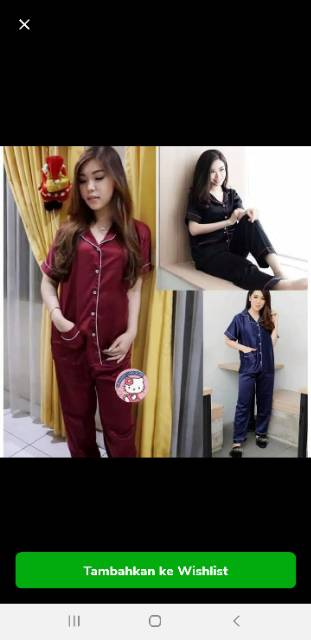 Baju tidur wanita / cewe piyama pajamas satin tangan pendek murah  good quality