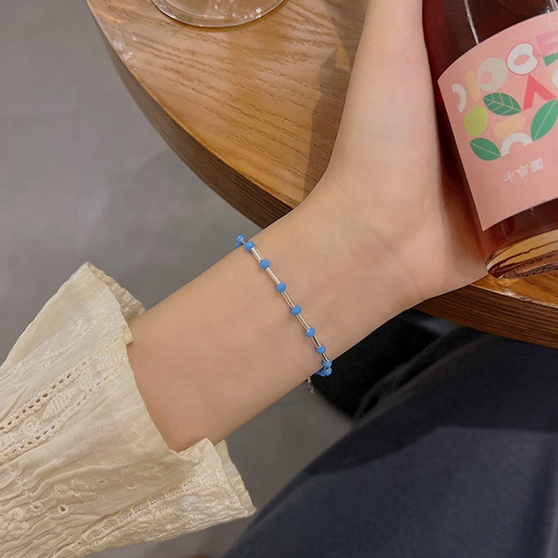 Gelang Tangan Manik-Manik Biru Simple Untuk Wanita