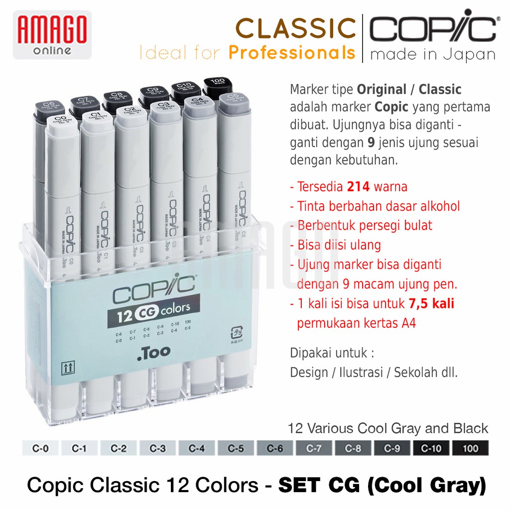 COPIC CLASSIC - SET 12 PCS COOL GRAY - CMK/12CG