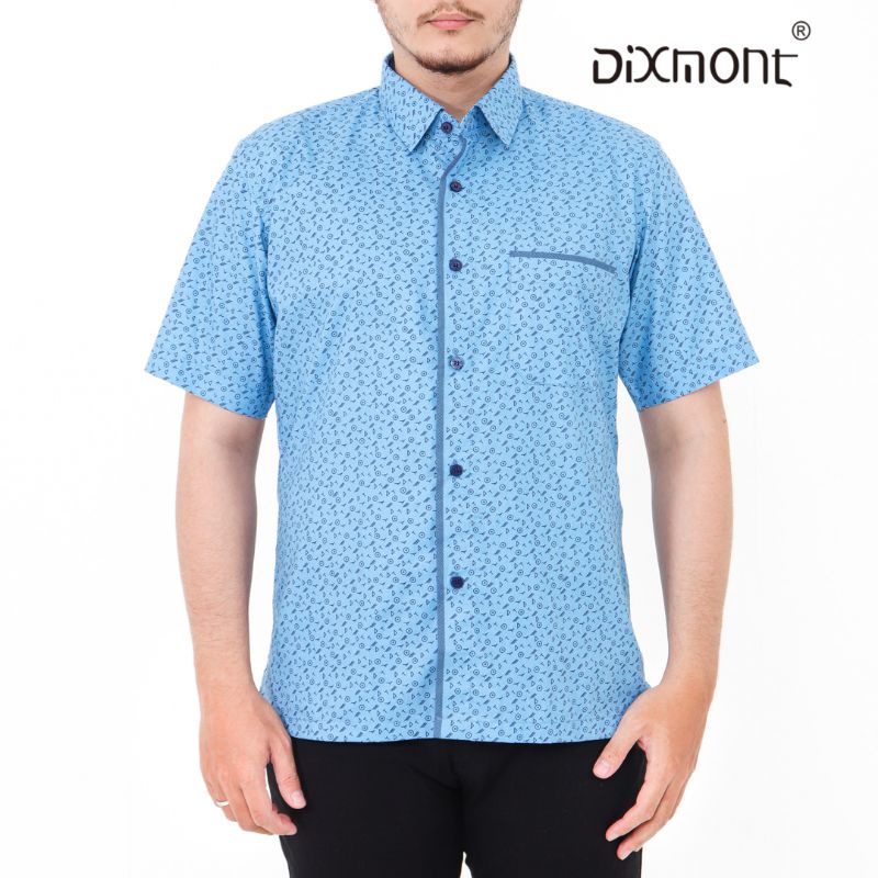 Dixmont Kemeja Pria Basic Formal Motif Lengan Pendek Hem MS00622