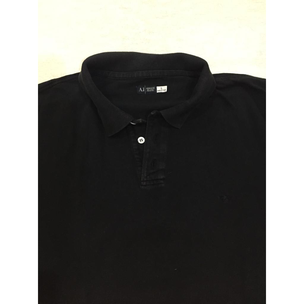 KAOS PRIA TANGAN PANJANG KERAH MEREK ARMANI JEANS ORIGINAL PRELOVED WARNA HITAM SIZE L