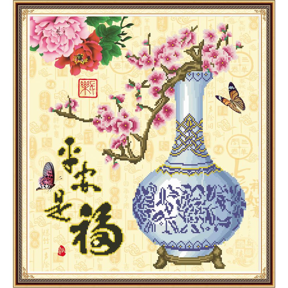 Paket DIY Craft Diamond Painting Y6010 Vas Bunga Sakura Cherry Blossom