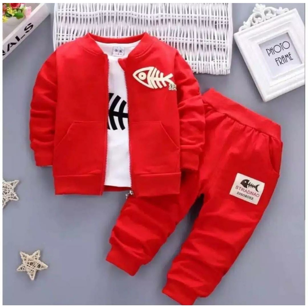 baju anak laki laki 1-6 thn baju anak 3 in 1 setelan jaket anak dapat dalaman kaos setelan joger ana