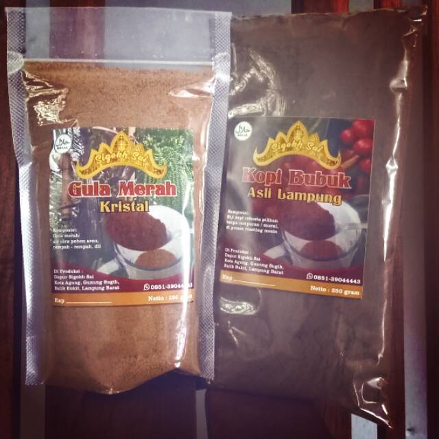 

Paket kopi bubuk + gula merah