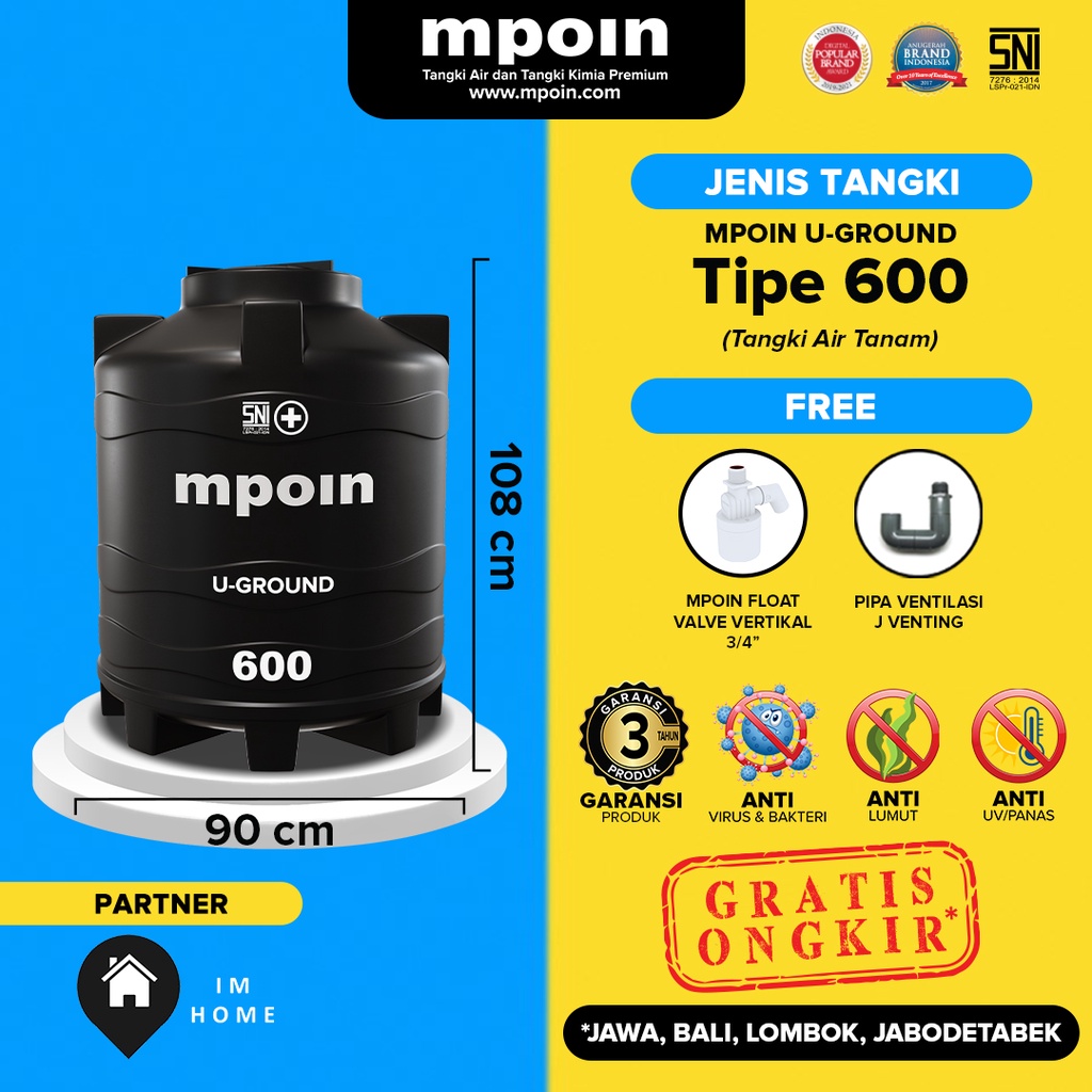 (IMHOME) - Tangki / Toren Air Tanam MPOIN U-Ground 600 Liter Tangki Pendam 500 Liter