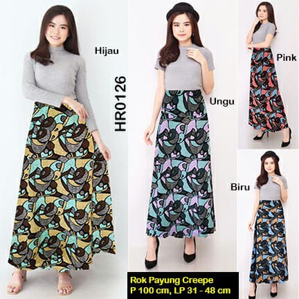 HR0126 Rok Payung Creepe Premium / Rok Panjang / Rok Payung Terbaru  / Rok Terbaru