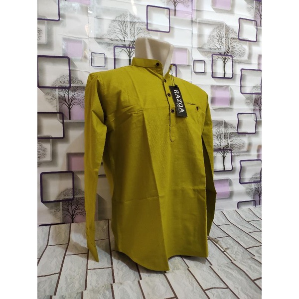 Kemko Hijau Lemon / Kemeja Koko Casual / Pakaian Muslim Pria / Kemko Lengan Panjang