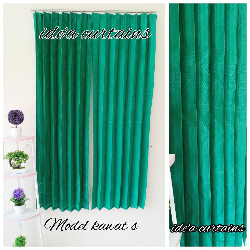 gorden murah 1 tirai pintu bahan gorden Polyester hijau tosca