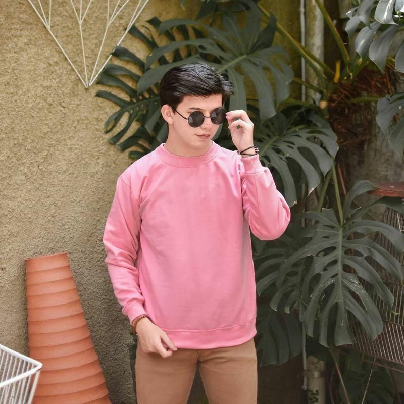 Sweater crewneck polos warna pink