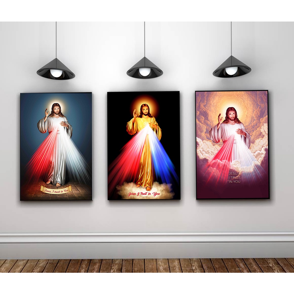 Lukisan Yesus Kerahiman Ilahi 40x60cm / koronka digital printing rangka spanram