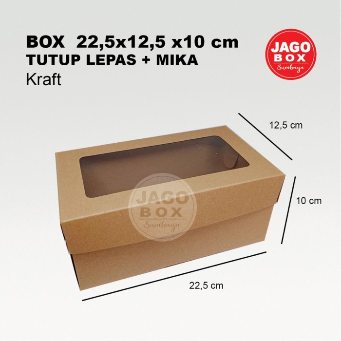 Box Kotak Kue/Tart/Roti Kraft22,5x12,5x10 cm Tutup Lepas + Mika