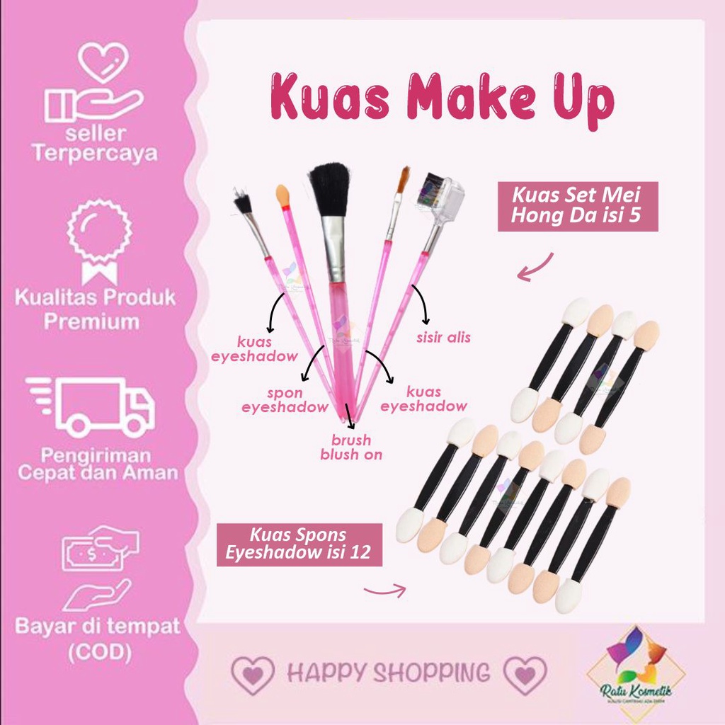 ❤ RATU ❤ Kuas Set Isi 5 Make Up Murah Mei Hong Da | Brush Sponge Spon Eyeshadow isi 12