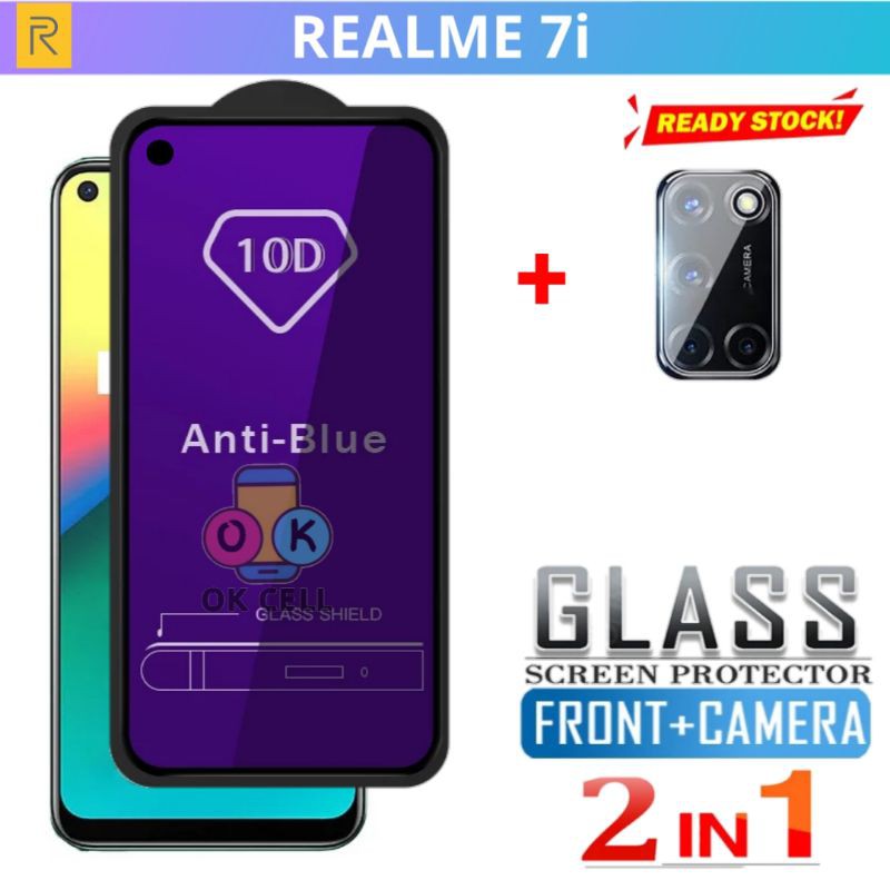 2in1- Tempered Glass Anti Blue Light Realme 7i - TG Anti Gores Kaca Radiasi Realmi 7i Full Layar