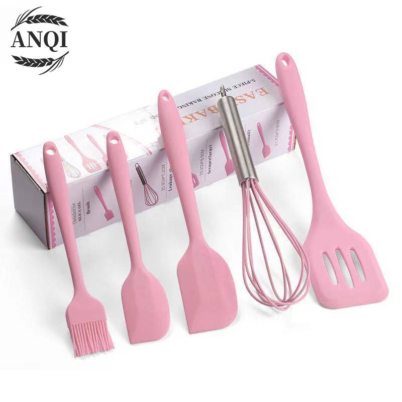 ANQI 1888 Set Spatula Peralatan Masak Sutil Silikon Non Stick Cooking Tools Isi 5 Pcs / VS