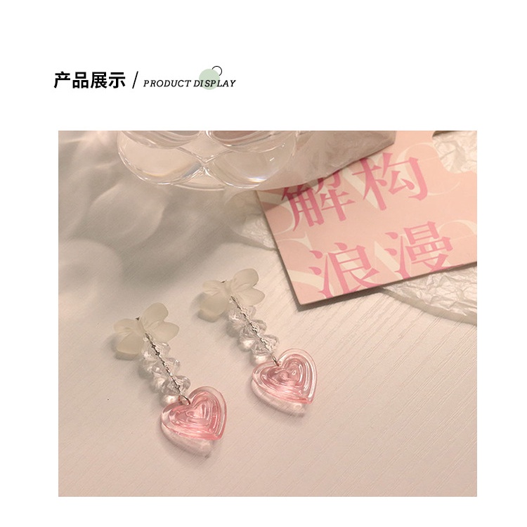 Sterling silver jarum cream series manis cinta hati liontin anting-anting perempuan Jepang dan Korea