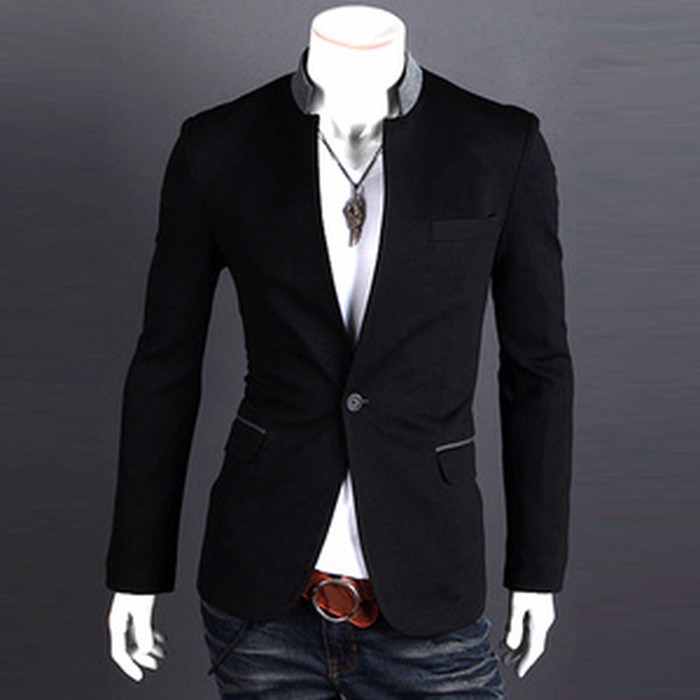 BLAZER PRIA TERBARU THOMAS RENJI HITAM KERAH WARNA ABU BAHAN PUTRA MILL MODEL SLIMFIT