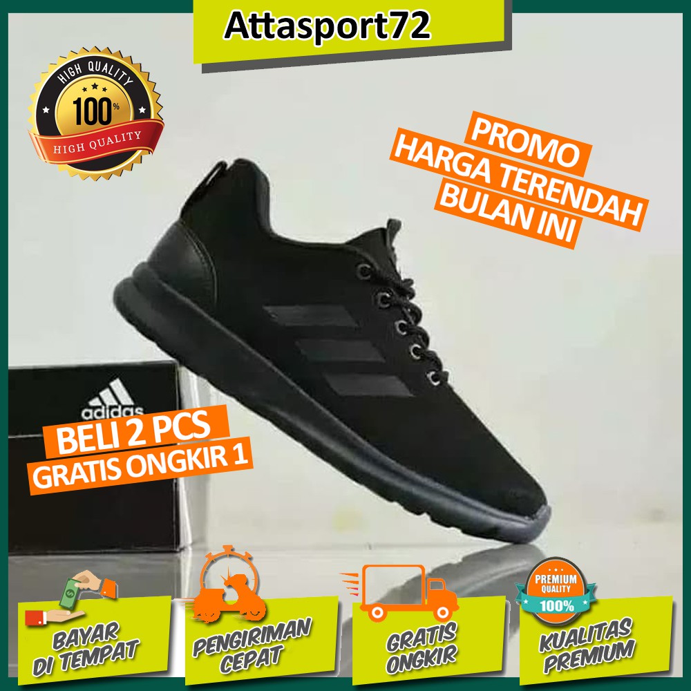 Sepatu Pria Adidas full black Questeride Sport Running & Sekolah