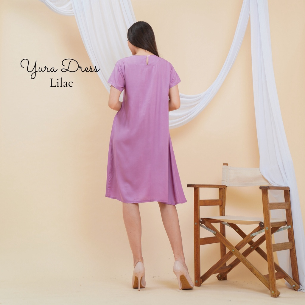 Yura Midi Dress Wanita Rayon Premium Baju Wanita Lengan Pendek Pakaian Fashion Kekinian LD 110 cm