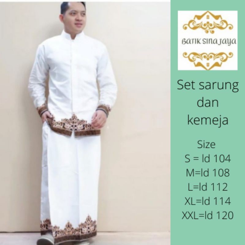 Batik Solo Halus Tumpal Putih Set Sarung Dan Baju Koko (Full Furing)