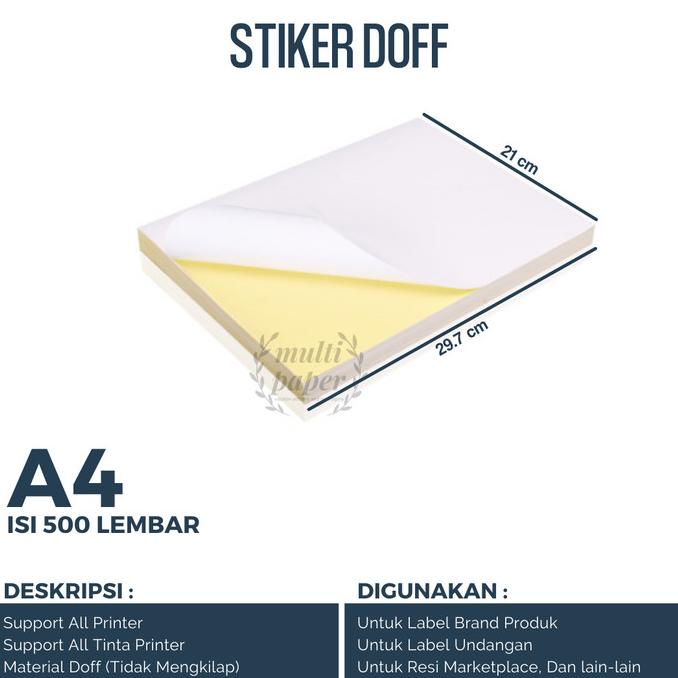 

Kertas Sticker HVS A4 isi 500 lembar / Stiker Doff A4 / Kertas Stiker