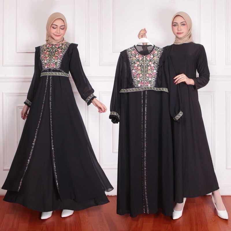 RINA BUSANA - Dress Abaya Set Outer- Abaya Outer Cardigan - Abaya Jersey Mix Ceruty - Gamis Abaya Hi