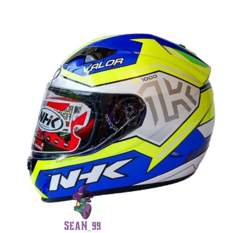 HELM NHK GP1000 VALOR BLUE YELLOW FLO DOUBLE VISOR FULL FACE ORIGINAL SNI