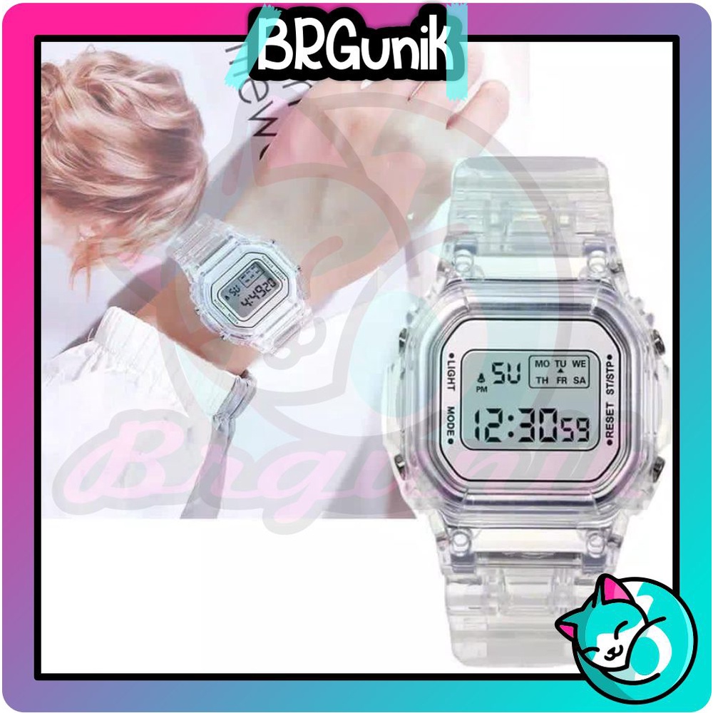 BRGUNIK Jam Tangan Rubber Digital Segi 5600 Transparan Murah Karet Sport LED Pria Wanita JT032