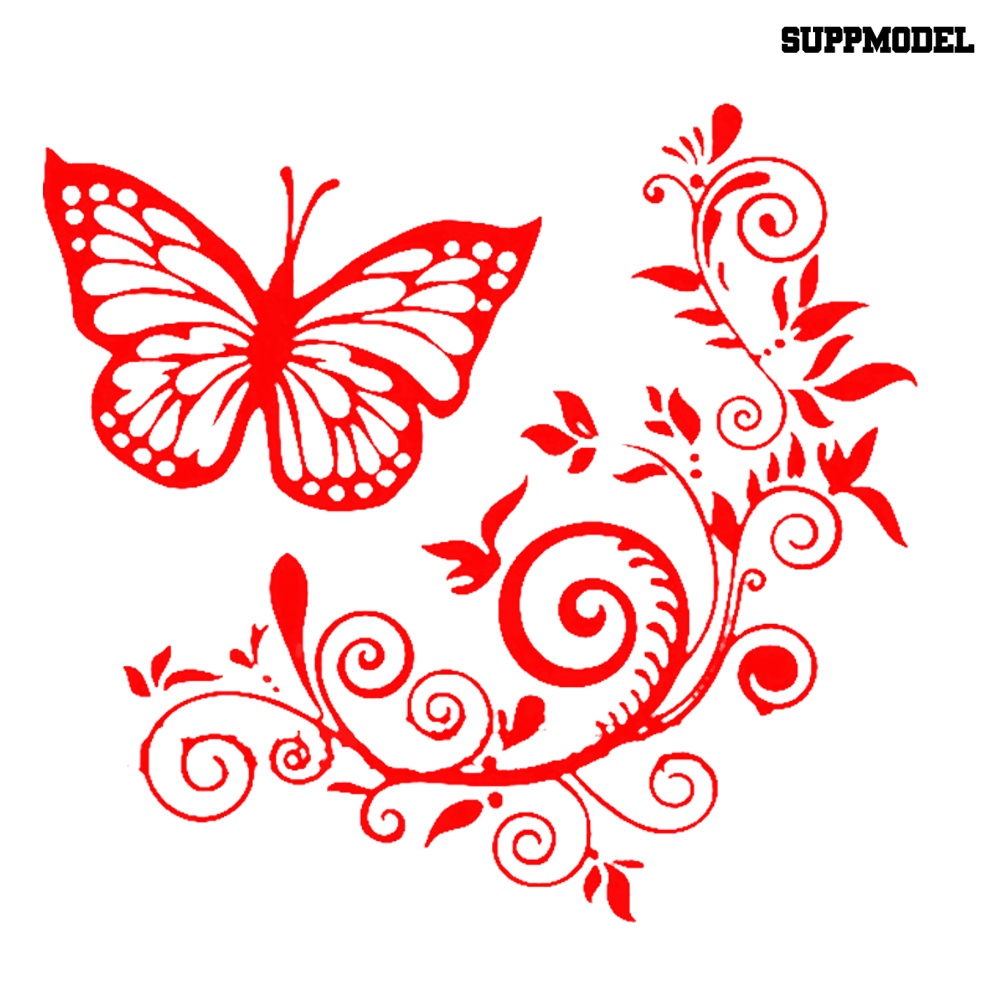 Car Butterfly Stiker Decal Reflektif Motif Kupu-Kupu + Bunga Untuk Dekorasi Body / Jendela Mobil