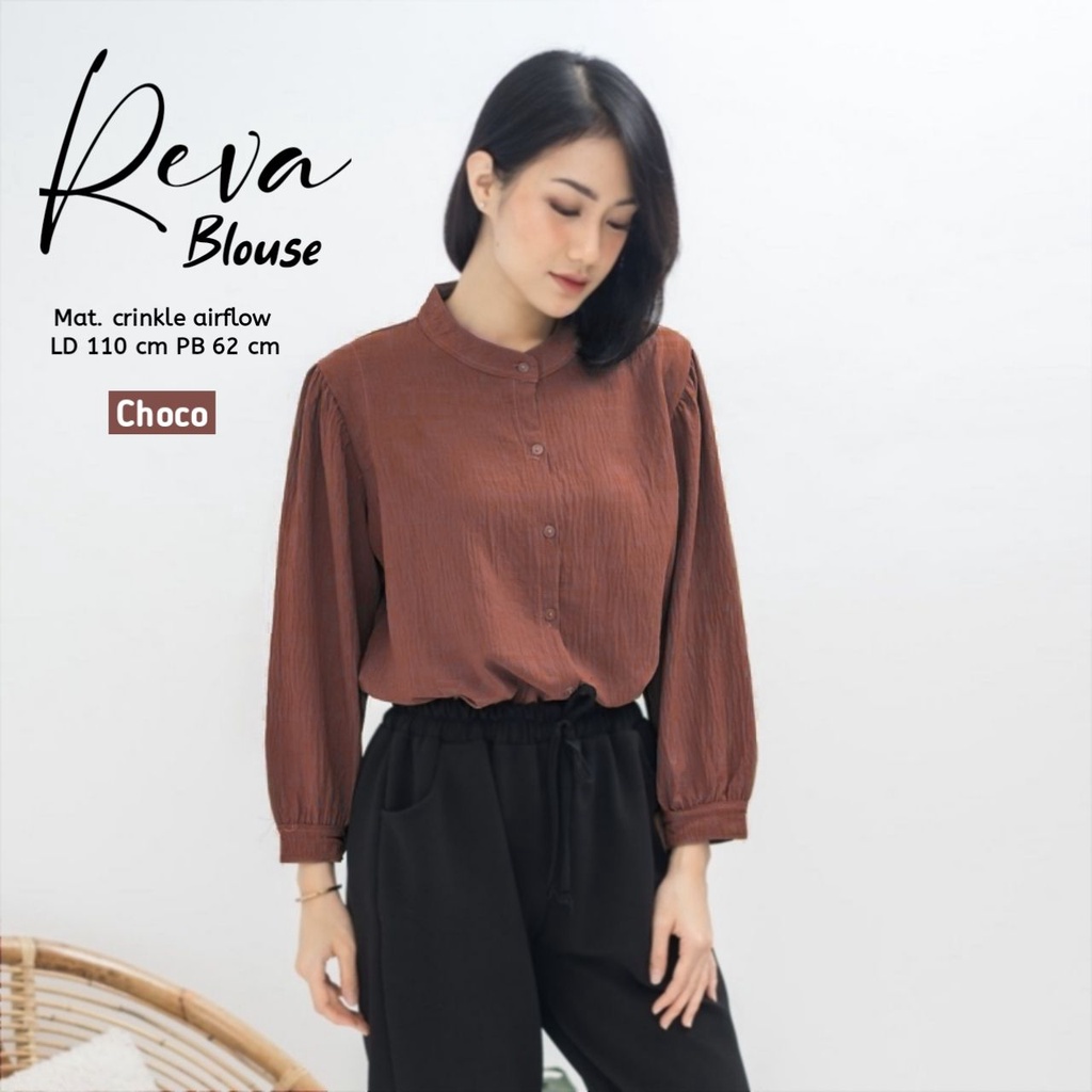 Reva Blouse Wanita Crinkle Airflow Premium Kemeja Wanita Lengan Panjang Baju Import Casual Kantor LD 110 cm