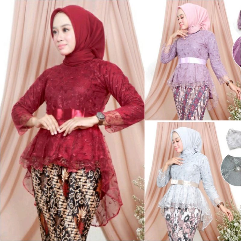 Aurora Tulle Bordir / Atasan Kebaya Brukat Tile / Kebaya Aurora Mewah / Kebaya wisuda / Kebaya Tile Modern / Kebaya Kondangan / Kebaya Modern / Kebaya Warna Gold Marun Cream Navy Pink Silver Milo Wardah Lavender Lilac Taro Abu Dusty Merah Ungu Biru