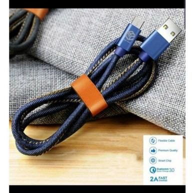 kabel data denim premium quality type c micro usb iphone all tipe fast charging 3a mr acc