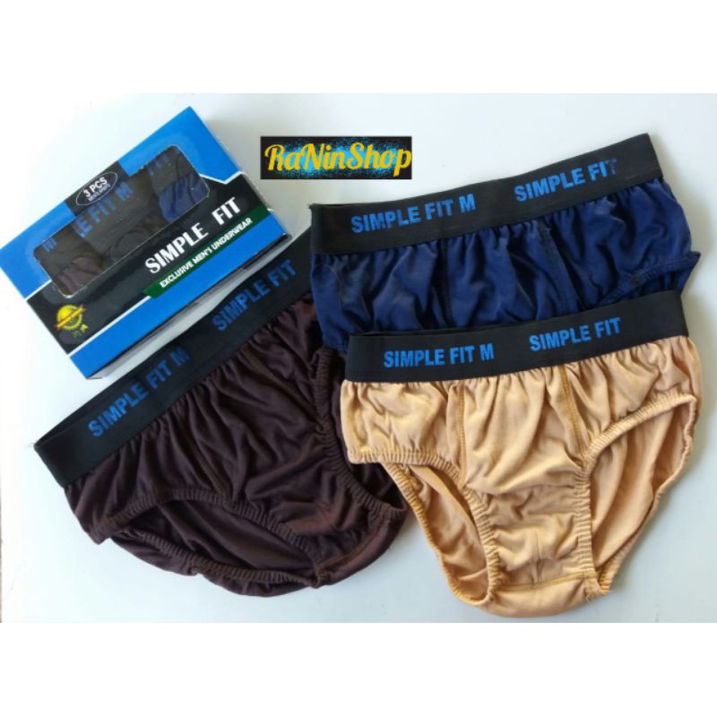 3 pcs CD Pria Remaja Dewasa Simple Fit Box Biru