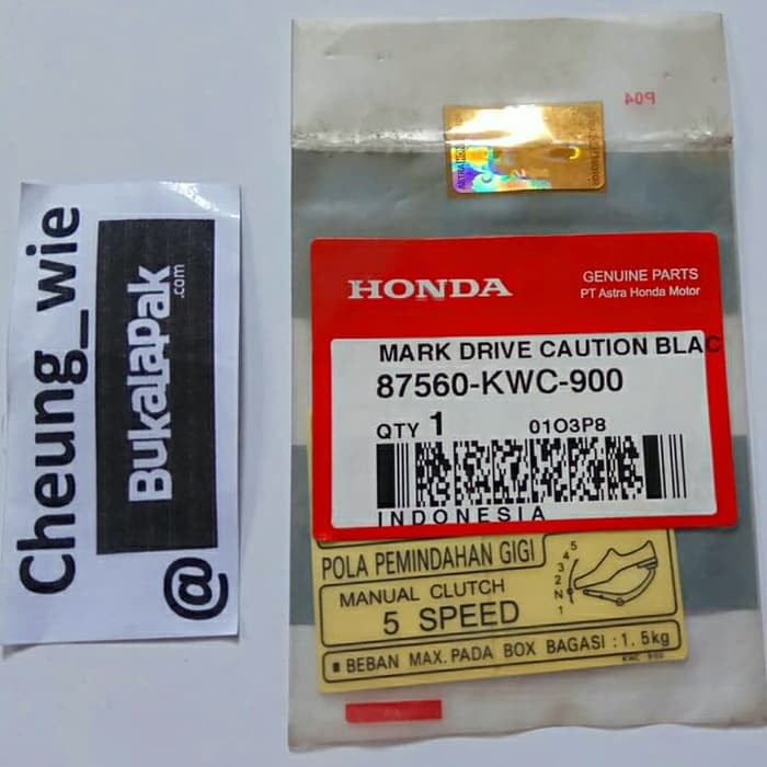 87560KWC900 MARK DRIVE CAUTION Stiker Label Caution dek operan 5 Speed Tulisan Hitam CS1 ori AHM