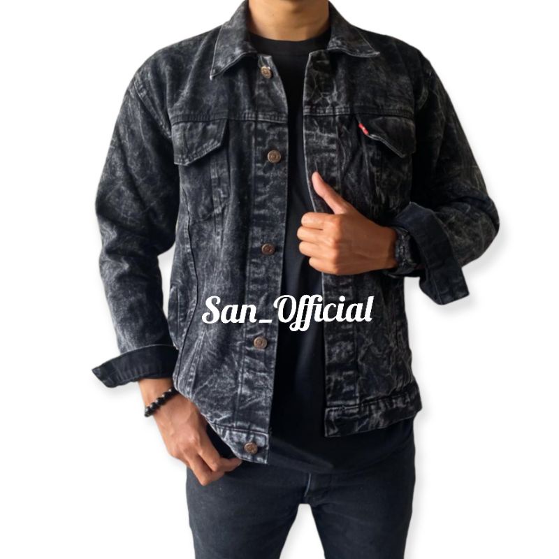 JAKET DENIM Keren / JAKET JEANS Pria Keren MURAH Kualitas Premium PATCH Sudah Terpasang (Bisa COD)-Snowblack polos