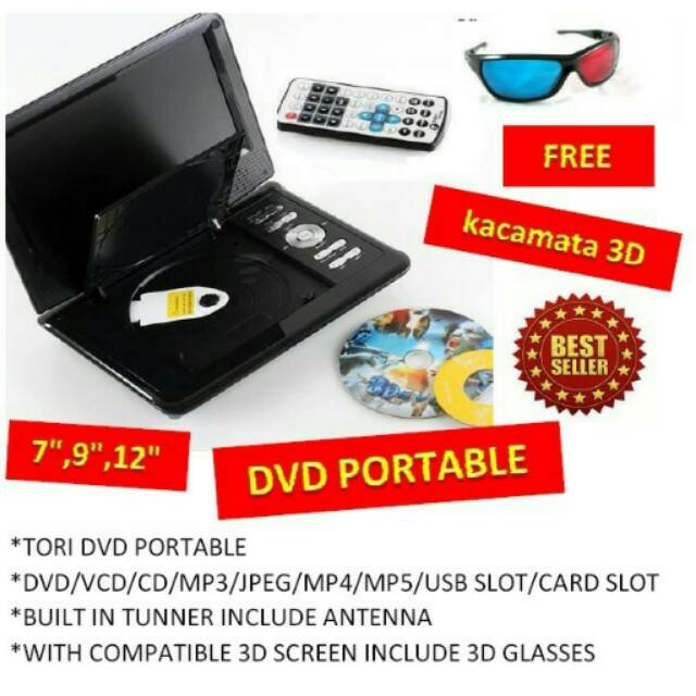 Dvd portable fleco layar 12inch