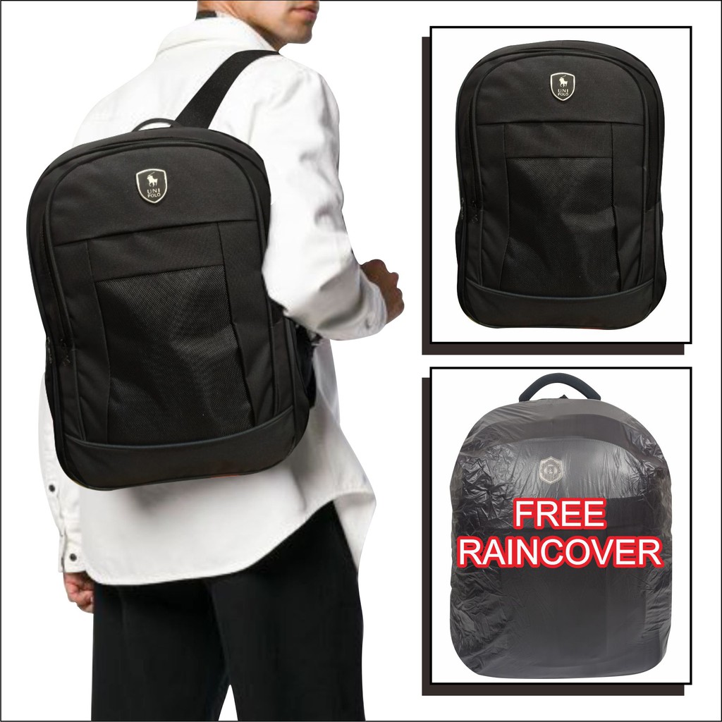 tas ransel sekolah pria wanita tas laptop punggung free raincover slot laptop model polos   unipolo 