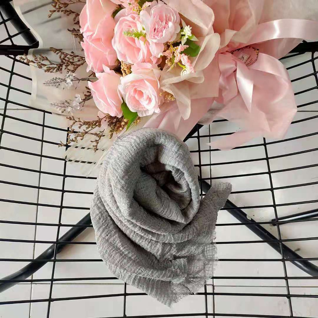 RAJUT TEBAL Pashmina Crinkle Jumbo Premium Tebal Rawis Shawl FULL Jilbab Hijab Kusut Lavanya Mei Chen-Abu-Abu