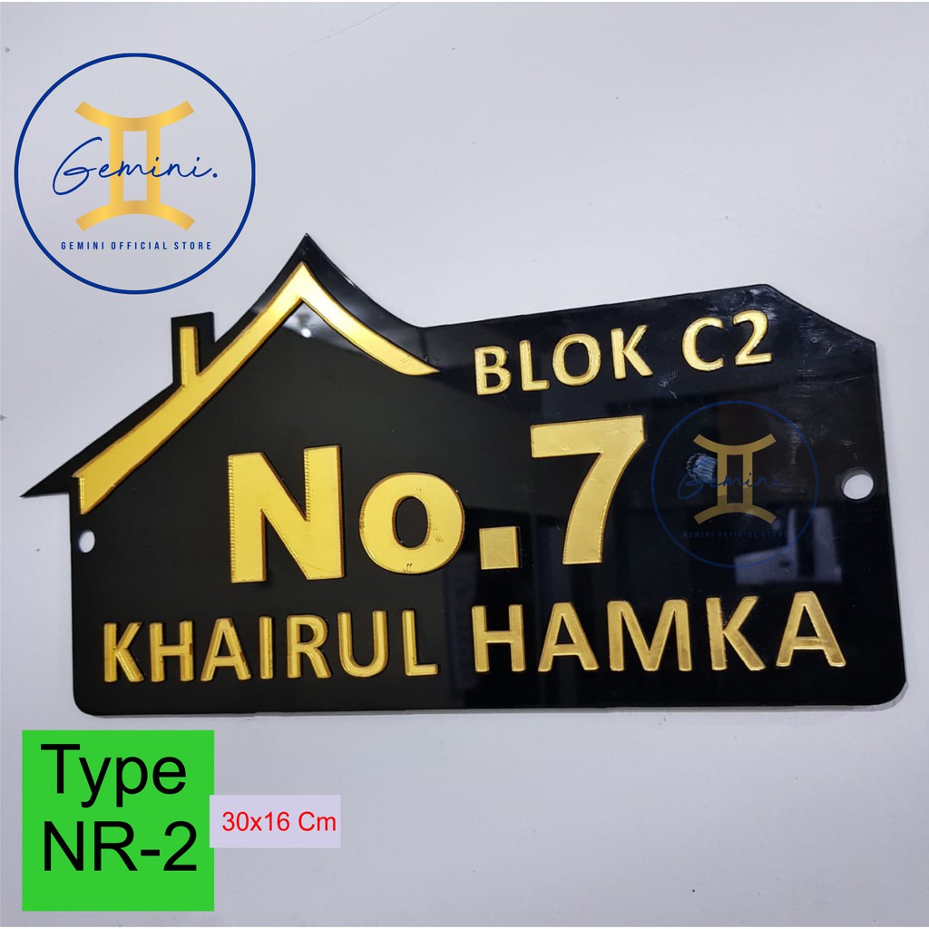 (REV001) READY!!! Nomor Rumah GOLD Mirror 2 Timbul Lapis Acrylic Dekorasi Hiasan Akrilik