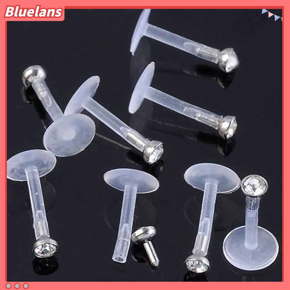 10pcs Cincin Tindik Telinga Bibir Labret Bar Bahan Akrilik Bening Aksen Berlian Imitasi