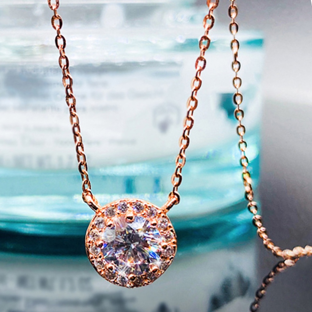 Kalung Liontin Batu Bulat Warna Rose Gold Untuk Wanita